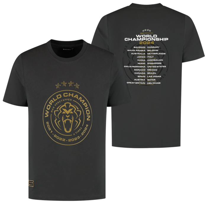 T shirt Champion du monde 2024 anthracite Max Verstappen